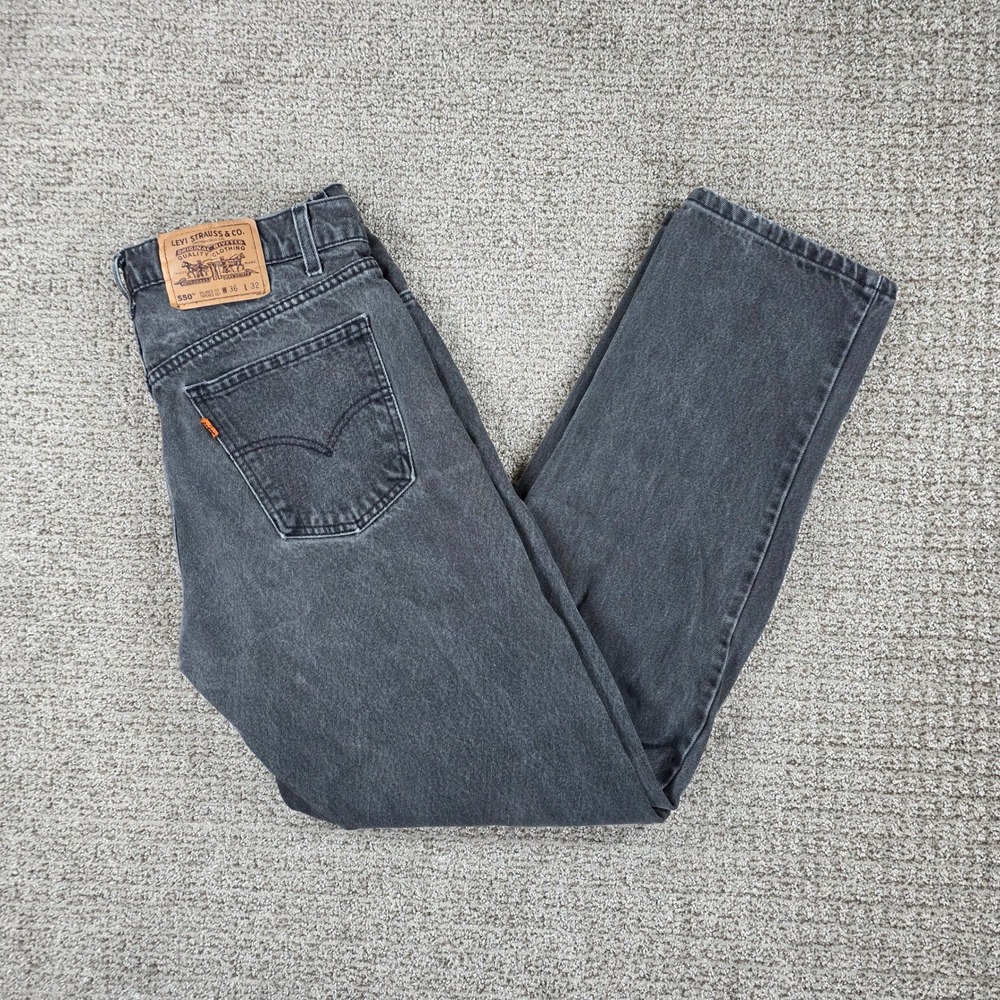 Vintage Levis 550 Orange Tab Jeans Mens 36x32 Black Relaxed Fit Tapered Leg 90s